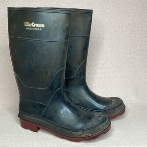 LaCrosse Rubber Tall Work Boots-Men’s 10-Black-Classic-Outdoors-Hunting-Fishing